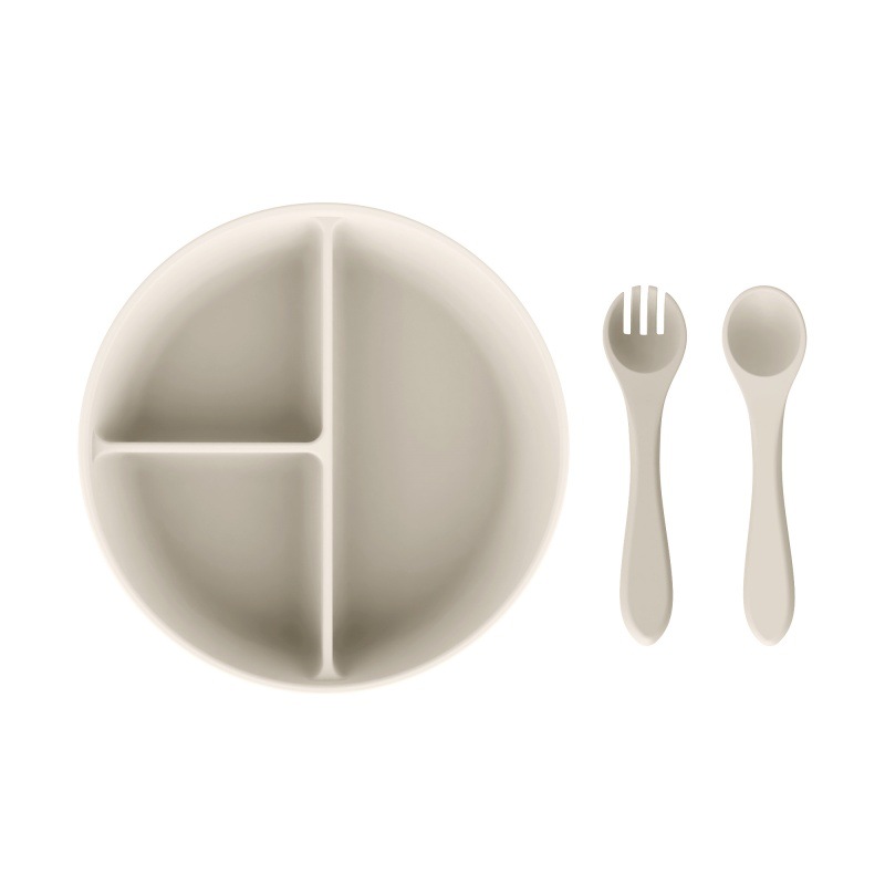 Alimentos de silicona set de cubiertos para niños cucharas blandas tenedor ventosa cuenco divisor de platos de comedor bib puede personalizar caja de regalo