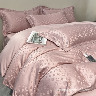 Summer Ice Silk Four-Piece Set, High-End Silky Naked Sleeping Light Luxury Silk Quilt Cover Bed Sheetss, Ice Silk Cool Bedding