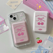 韩国适用iPhone15ProMax苹果15蝴蝶结樱桃磁吸手机壳14皮革卡包13