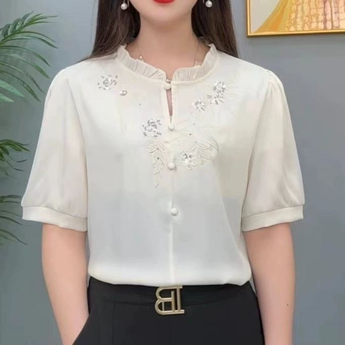 Высококачественная летняя новая иностранная рубашка с вышивкой с короткими рукавами