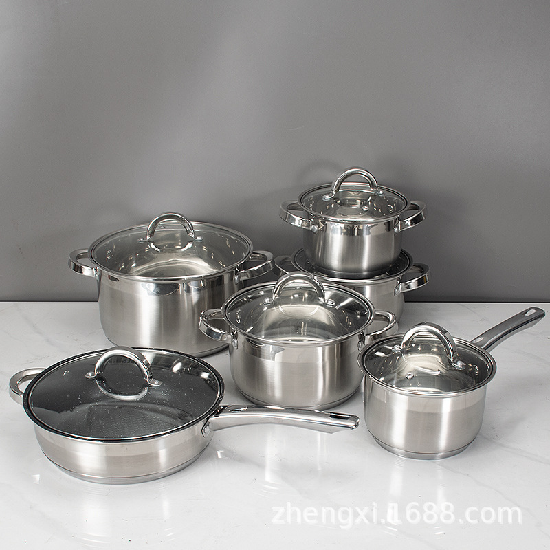 Conjunto de 12 piezas de cocina de acero inoxidable, cocina doméstica, cocina de aluminio, cubierta de vidrio, comercio exterior image 4
