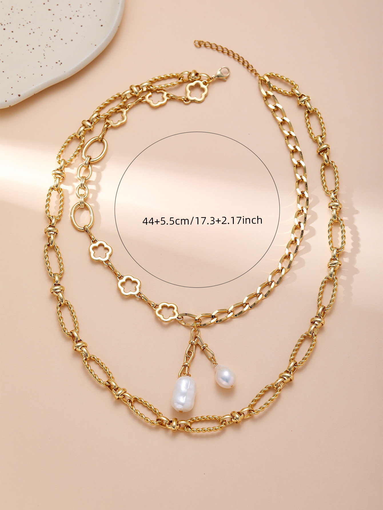 Plating Design Wholesale Jewelry Baroque Style Modern Style Geometric Titanium Steel Plating Double Layer Necklaces