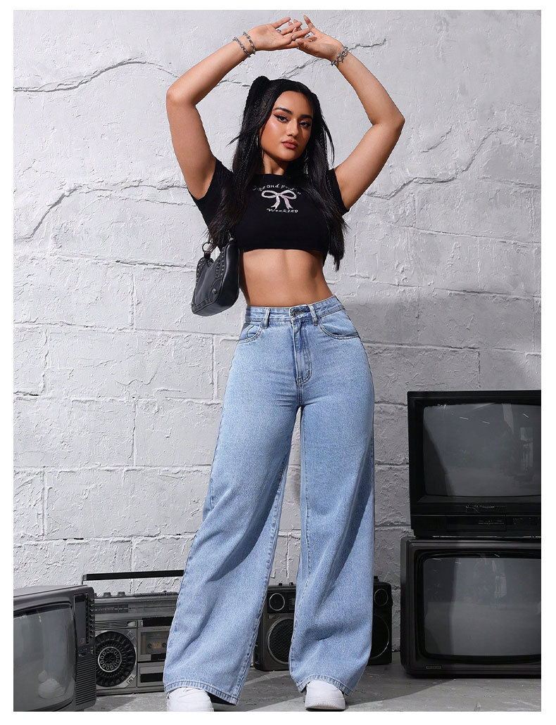 New European And American Style High-waisted Slimming Loose-fitting Floor-length Flared Straight-leg Jeans, Trendy_ecoleips.com