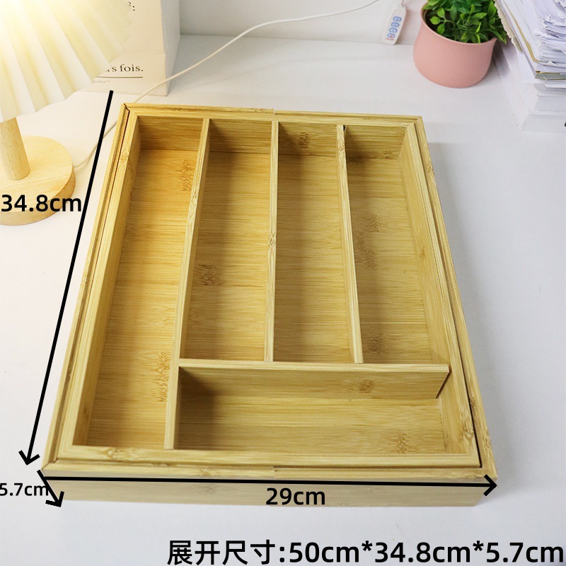 Caja de almacenamiento tipo cajón de bambú retráctil estratificado cubiertos de cocina almacenar artefactos a prueba de agua a prueba de humedad caja de separación y acabado