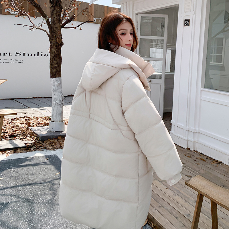 2025 nueva ropa de algodón coreana de estilo coreano para mujeres de cintura larga y delgada, abrigo de algodón de cuello naval, abrigo grueso universal para mujeres