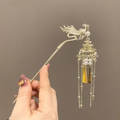 後頭部に髪を結ぶための高級中国風鳳凰タッセルヘアピン、古代風の新しい中国風チャイナドレスと漢服のヘアピン