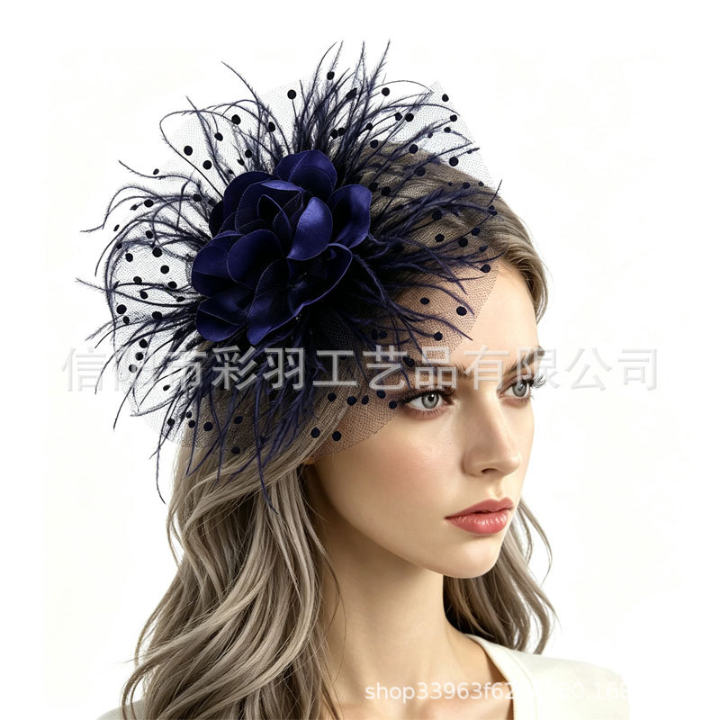 Amazon cross-border supply European and American floral mesh vintage socialite party feather headpiece bridal hat headwear