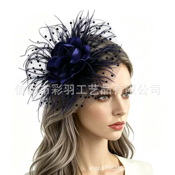 Amazon cross-border supply European and American floral mesh vintage socialite party feather headpiece bridal hat headwear
