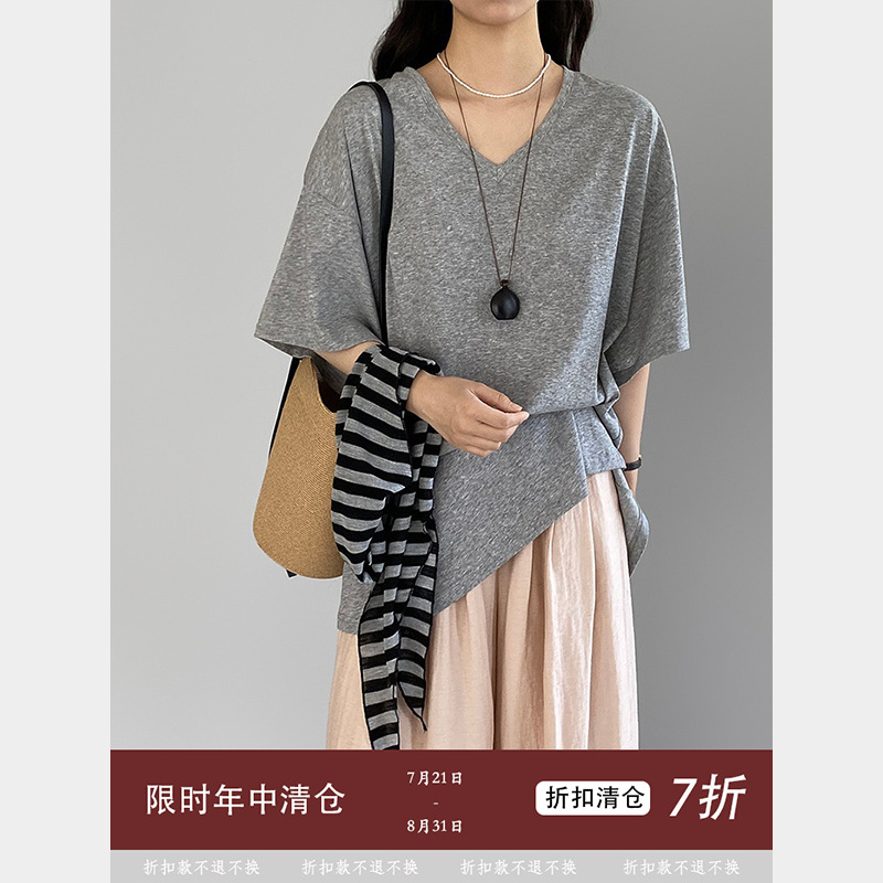 【Non-Returnable】Jiangzuo Casual Simple Loose T-Shirt for Women Summer Versatile Shawl Two-Piece Set 1579