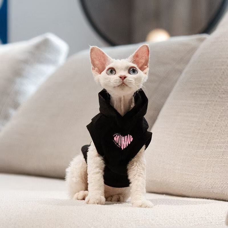 Popular Cat Pet Tops, Comfortable for All Seasons, Black Hooded Vest, German Cat Clothing, Hairless Pet Apparel Popular Cat Pet Tops, Comfortable for All Seasons, Black Hooded Vest, German Cat Clothing, Hairless Pet Apparel