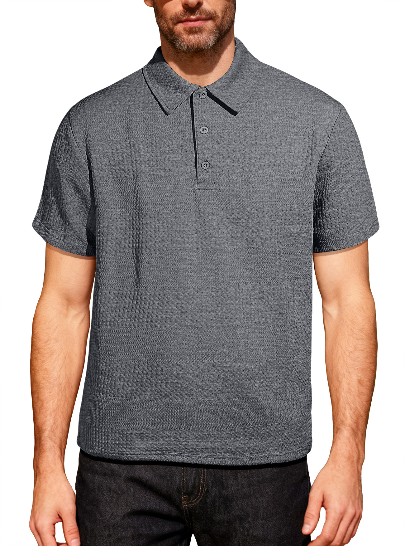 Comercio exterior transfronterizo de verano hombre polo de punto de color sólido botón de solapa camiseta de manga corta casual camiseta para hombre
