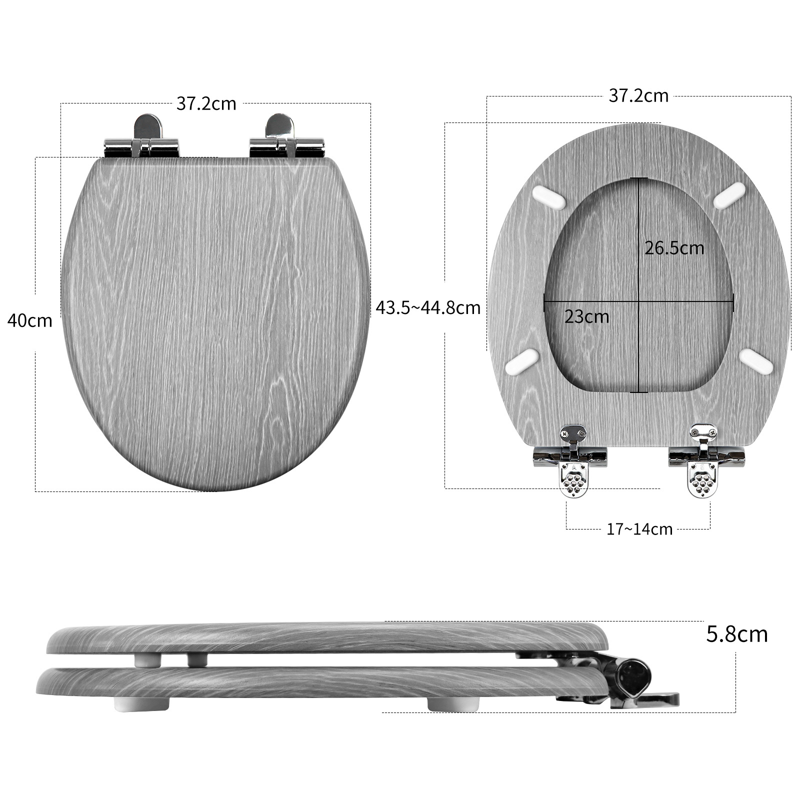 Fábrica directa de 17 pulgadas tablero de densidad madera MDF cubierta de inodoro cinta de pvc pegado corteza de madera gris caer lentamente image 3