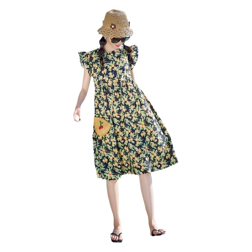 Vestido de niñas verano manga voladora para niños 2024 nuevo verano Corea del Sur ropa para niños vestido de princesa de niña estampado de algodón