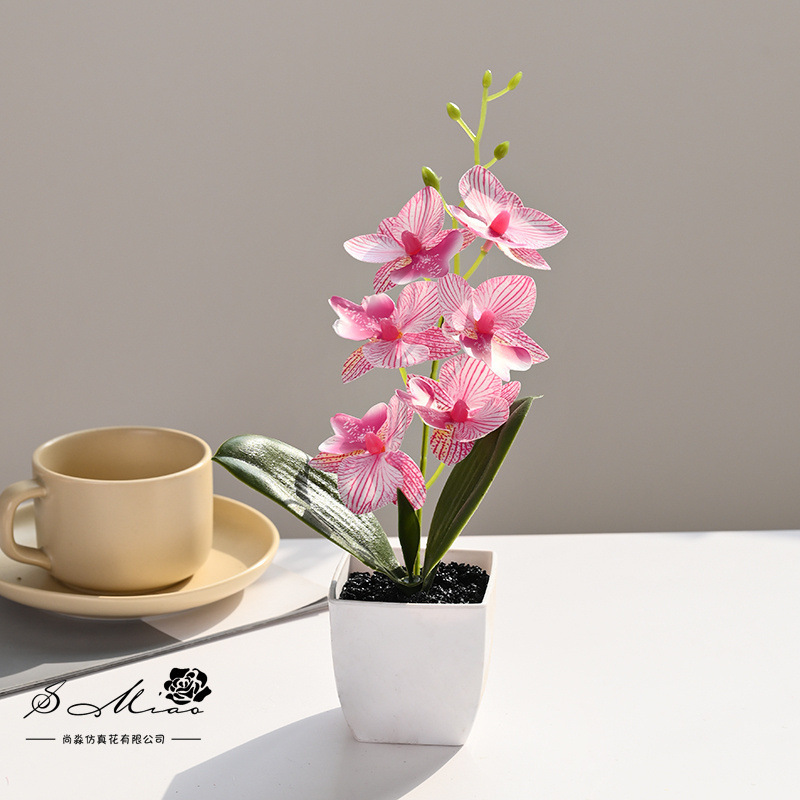 Flores falsas de 6 cabezas de orquídeas mariposa sensación de bonsai simulación de flores decoración del hogar fotografía de plantas verdes artificiales simulación de boda en maceta image 10