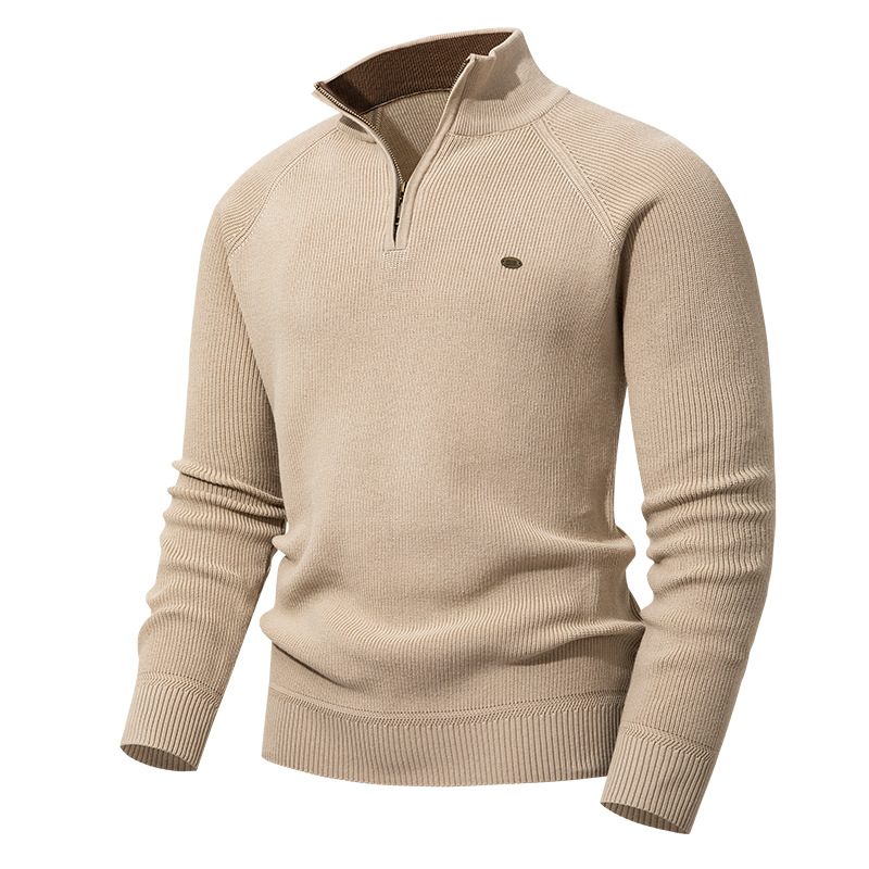 Amazon Aliexpress 2025 Men's Vertical Ribbed Knit Sweater with Half-Zip Stand Collar Thickened Warm Sweater