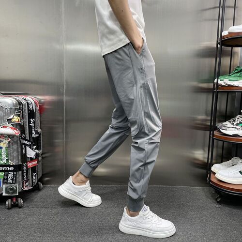 Men's Summer Slim Fit Thin Ice Silk Quick-Dry Sport Pants, Trendy Fashion, Versatile Ankle Pants with 9/10 Length