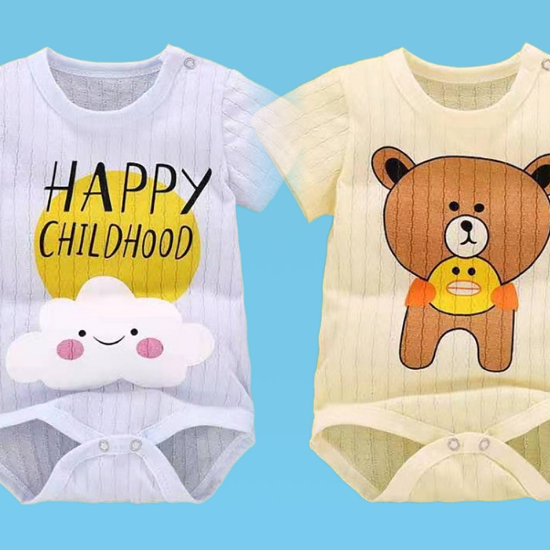 婴幼儿爬爬服儿童夏季短袖三角哈衣爬行服套头衫薄款连体衣包屁衣