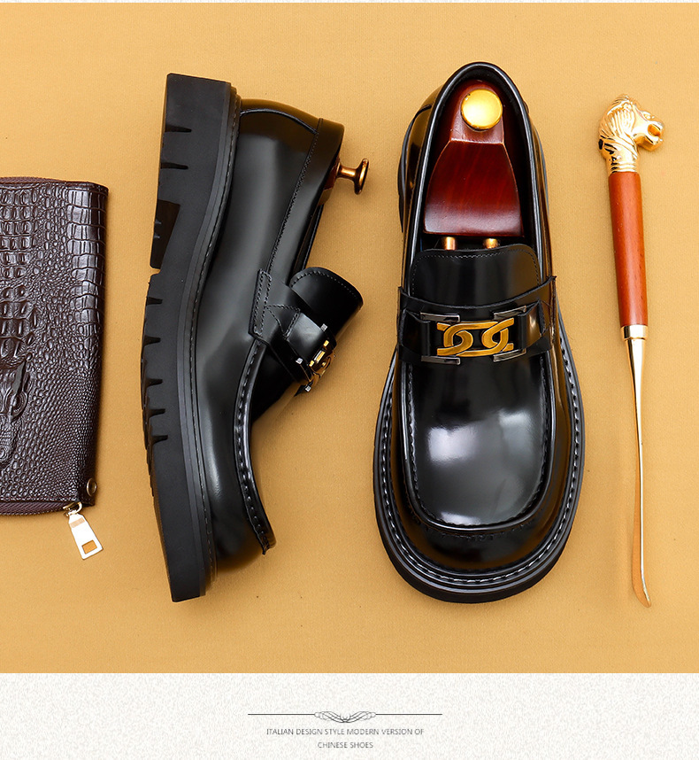 Foreign trade popular big toe leather shoes men's genuine leather glossy business casual fashion wide foot platform slip-on formal wear shoes_vogvips.com