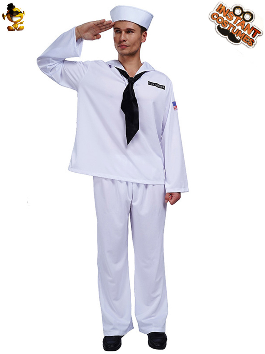 Traje de fiesta de Halloween adulto masculino juego de rol traje de marinero blanco traje de rendimiento de etapa