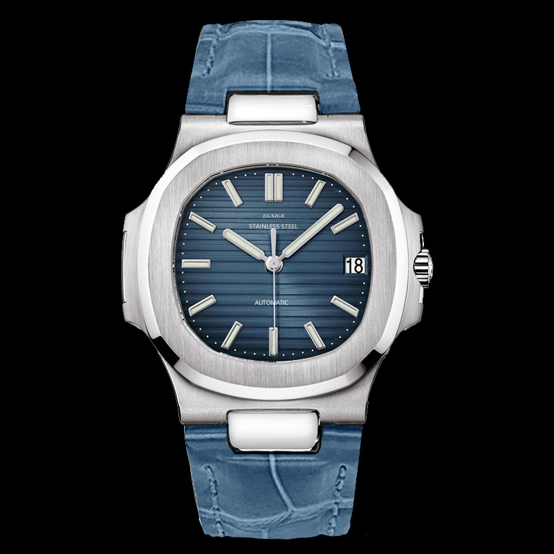 Men's Automatic Watch Genuine Leather Strap Mechanical Nautilus_voghion.com
