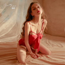 瑰若情趣内衣性感开裆大码连体衣蕾丝系带蝴蝶结连体衣套装1542