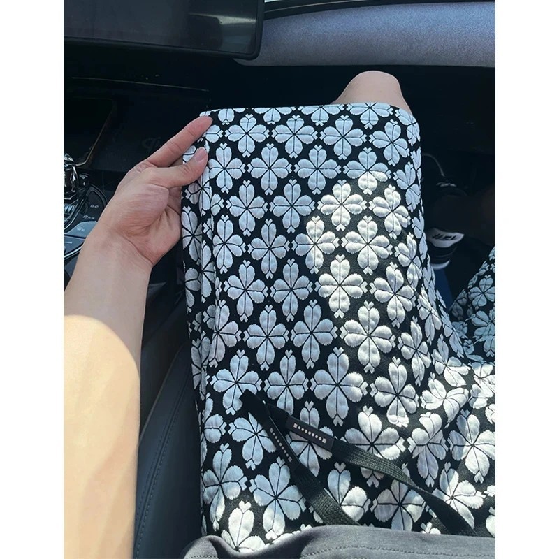 Houndstooth Floral Print High Waist Straight Leg Summer Shorts_voghion.com