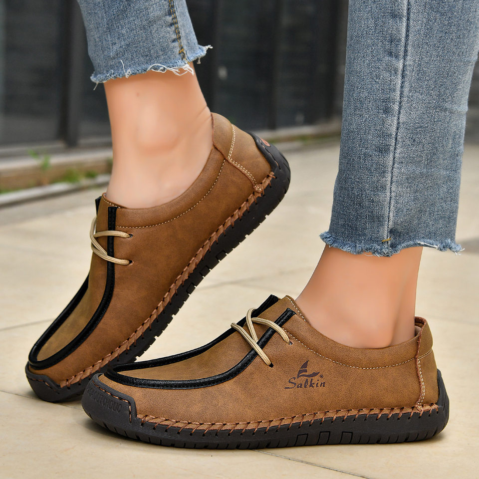 Giày lười unisex cỡ lớn 48, mũi tròn, mặt vải lanh, đế bằng gót thấp, dây buộc phía trước — 2801 Vàng kim, 2801 Xanh lá cây táo, 2801 Xanh đậm, 2801 màu xanh chi tiết 20