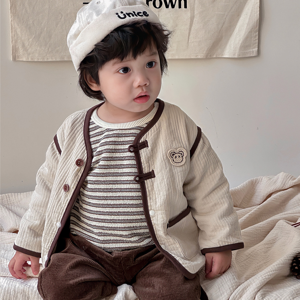 Ropa de bebé, traje de otoño, chaqueta estilo Maillard, suéter, pantalones, traje de tres piezas, ropa para niños coreanos, ropa de salida para niños