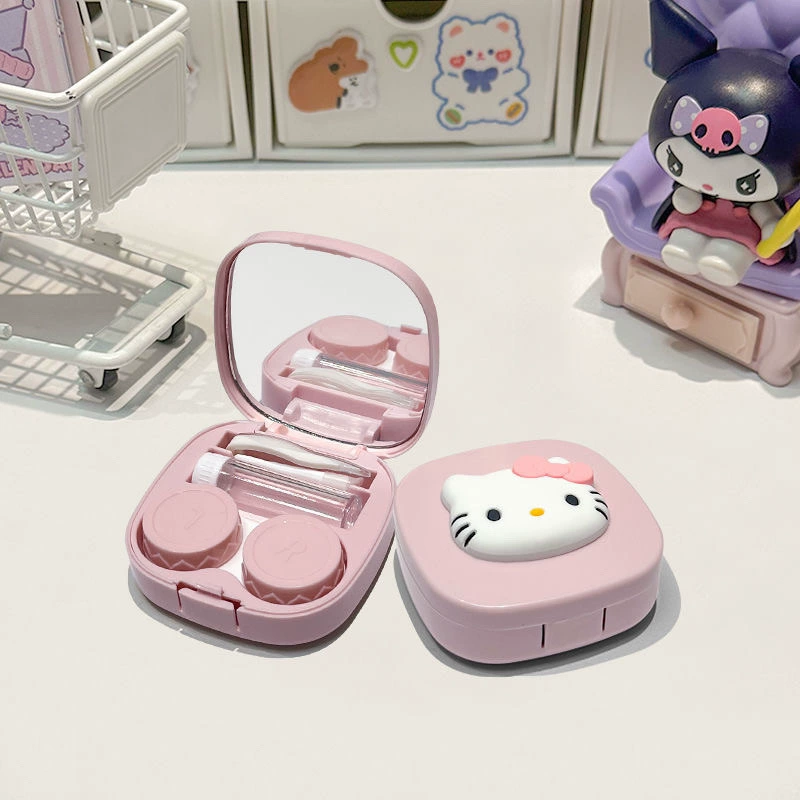 Hello Kitty, невидимые мультяшные стильные очки,双 портативное банка для хранения, зеркало, пинцет