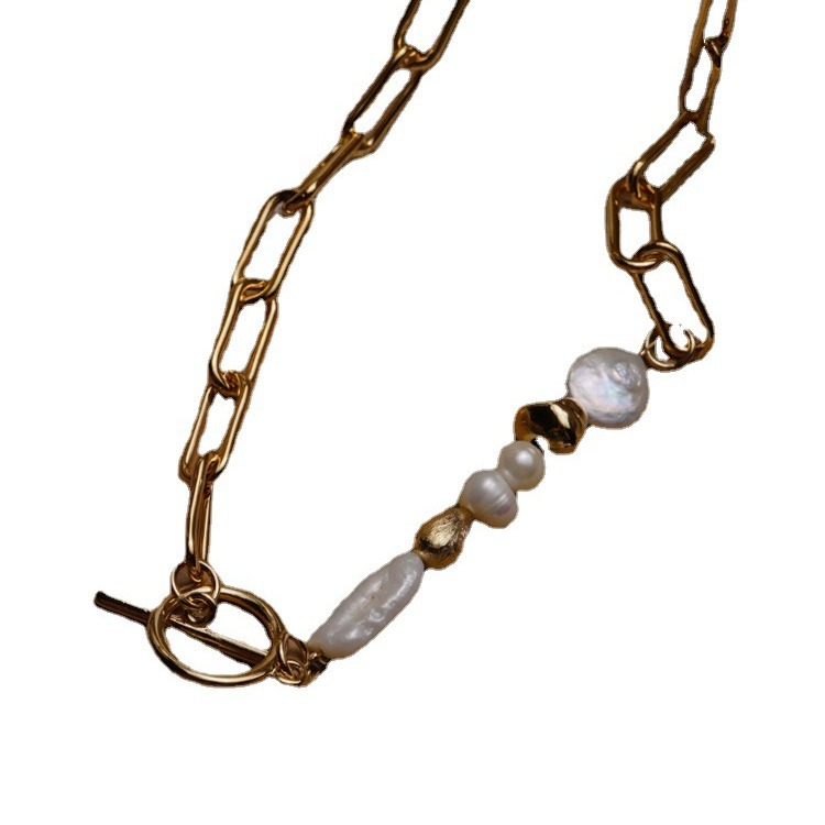 Colar coreano de pérolas barrocas corrente curta de clavícula mulher_voghion.com