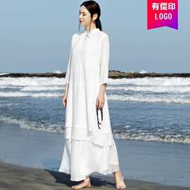 白色禅服复古唐装棉麻茶服禅修服打坐居士服中风禅意女装两件套