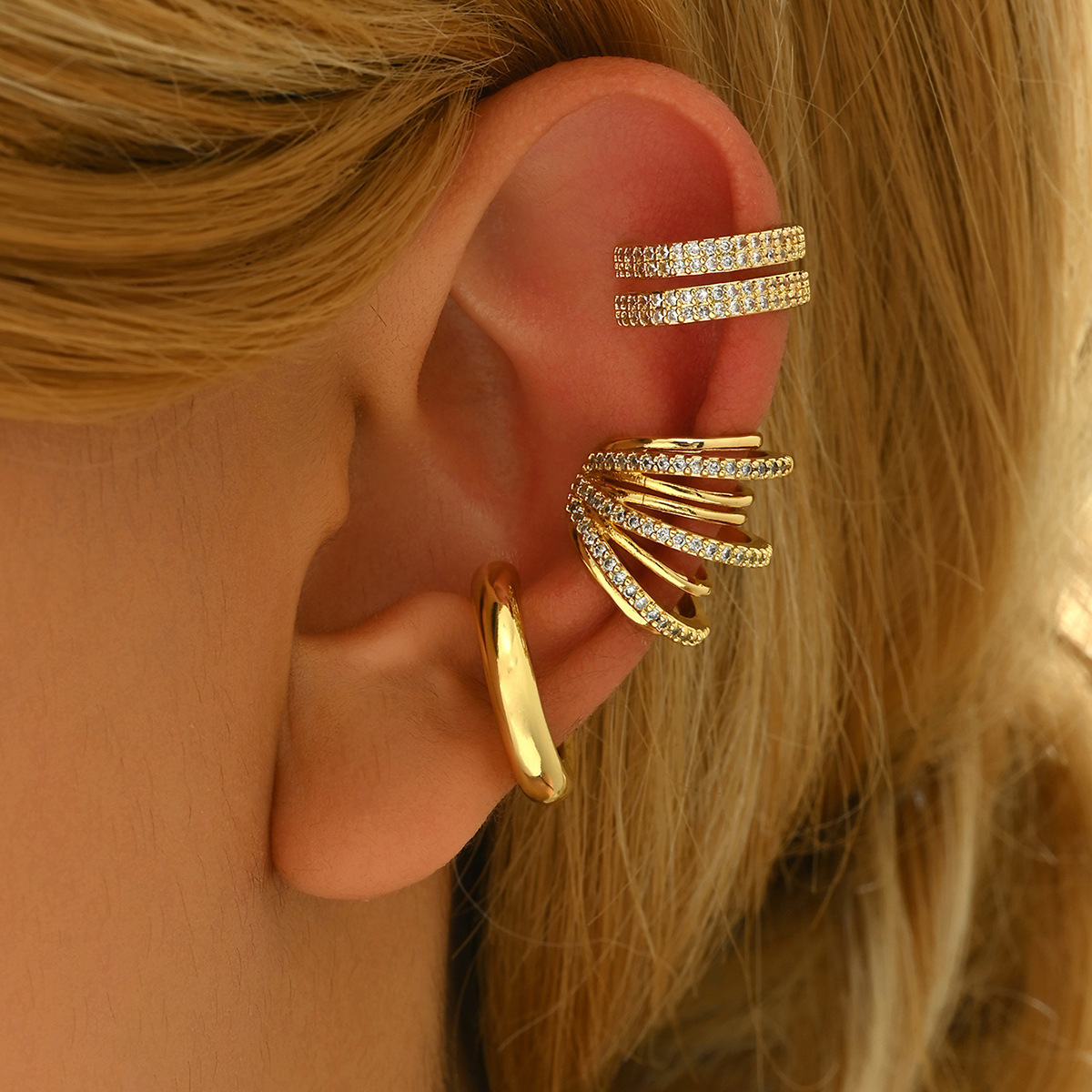 Micro-Paved Zircon Multi-Layered Non-Pierced Ear Bone Clip, Elegant and High-End Women's Ear Clip, Cross-Border Earrings, Studs with Diamonds