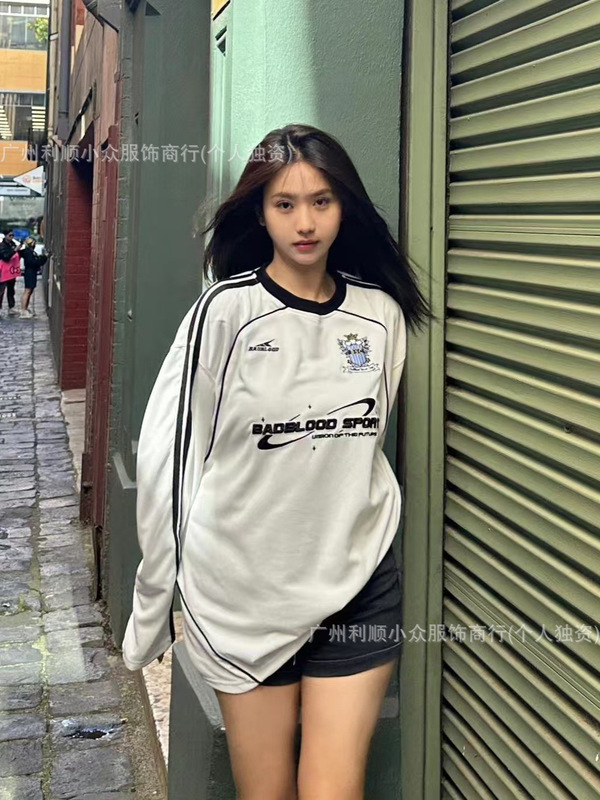 现货韩国badblood美式复古长袖球衣宽松休闲百搭男女情侣T恤上衣|undefined