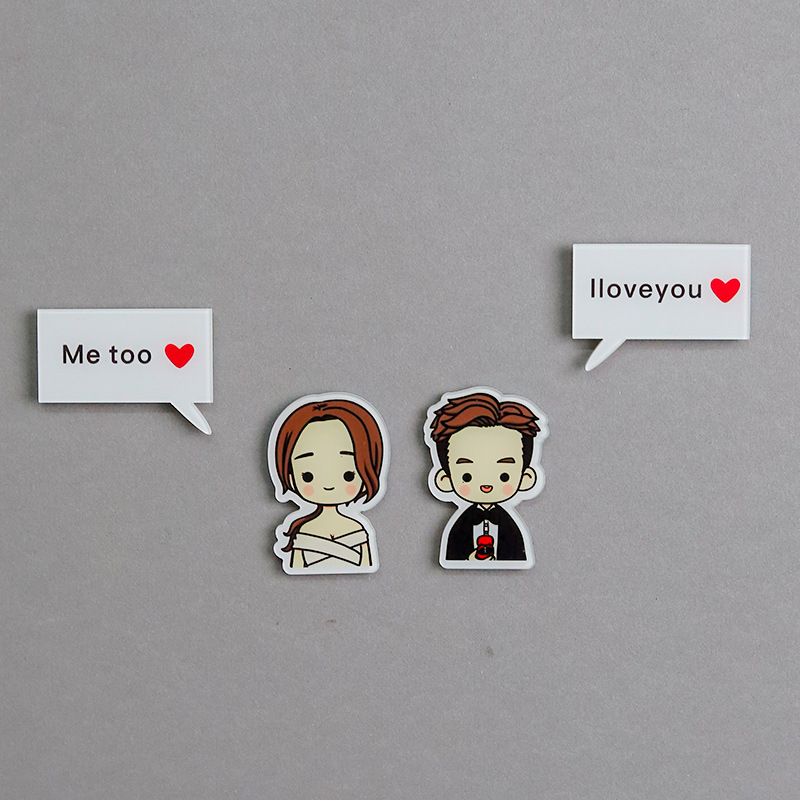 Personajes de dibujos animados pareja de acrílico adsorción pegatinas de refrigerador EVA alfanuméricos pegatinas de refrigerador DIY pegatinas magnéticas decoración