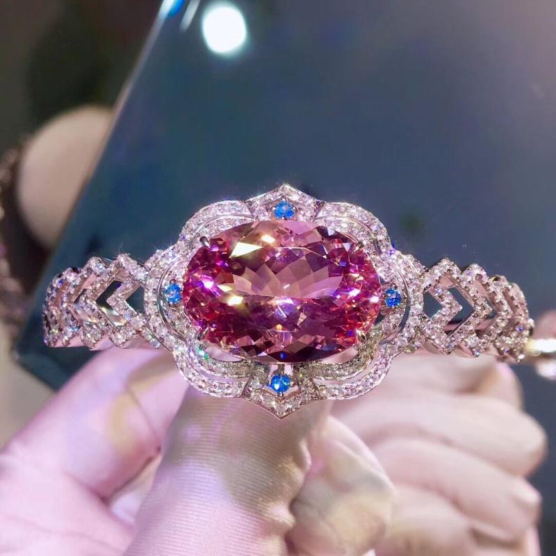 Luxury Imitation Natural Pink Morganite Bracelet Diamond Luxury Jewelry Bracelet display picture 1
