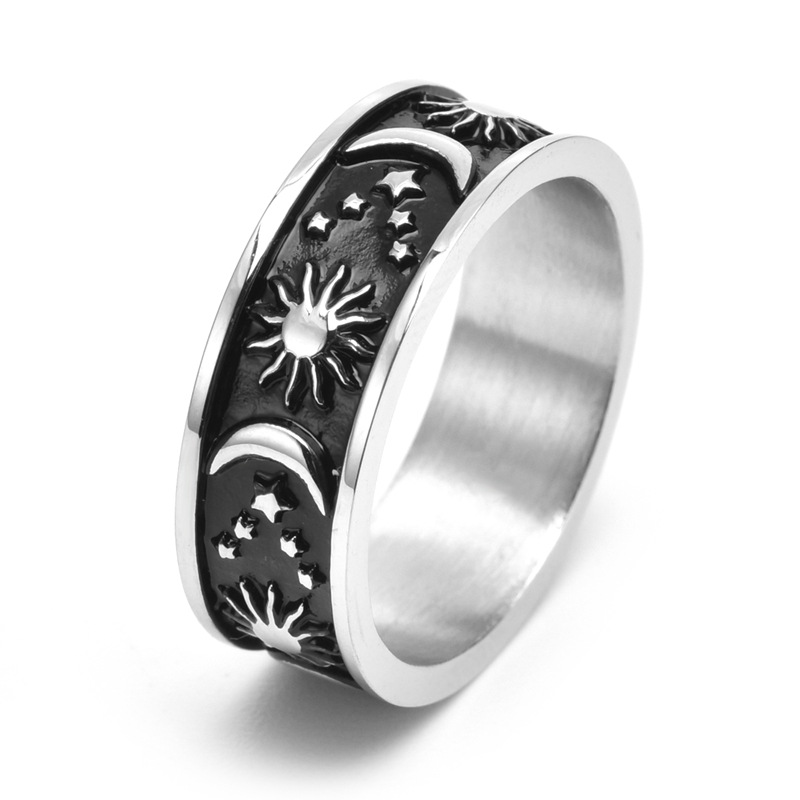 Star, Moon Pattern Real Gold Plated Star Moon 304 Stainless Steel IG Style Waterproof Non Tarnish Rings