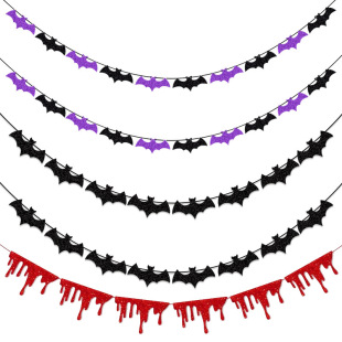 Halloween party decoration banner bat black purple glitter Garland Party blood drop string flag