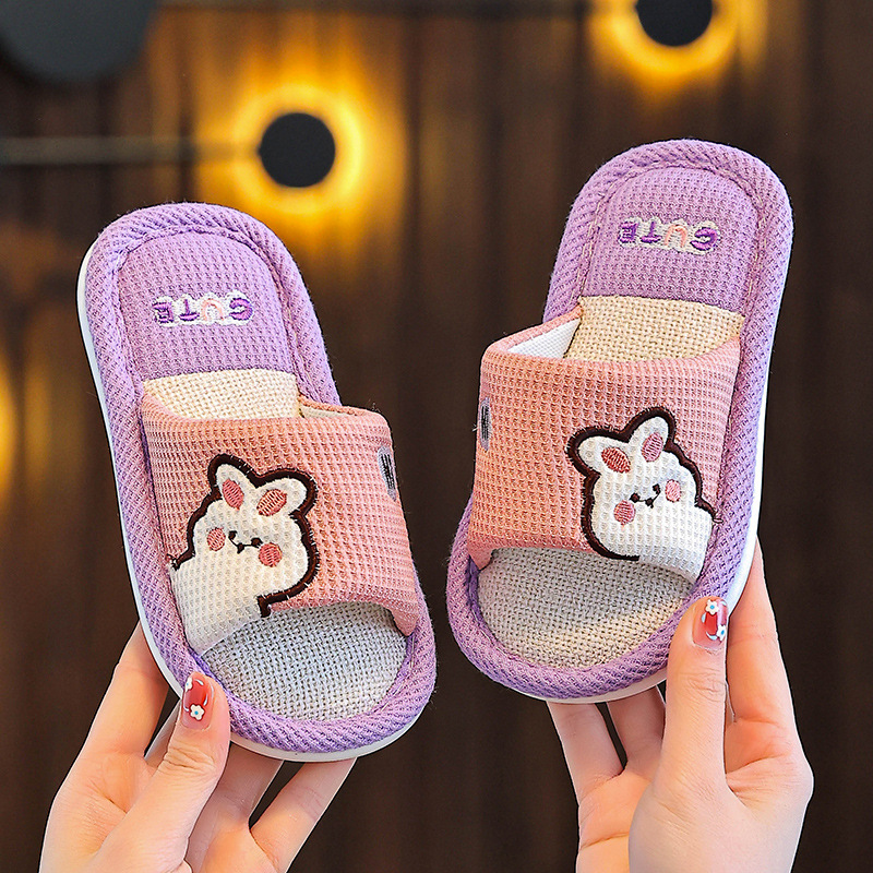 Children's Slippers for Girls, Indoor Non-Slip, Suitable for Spring and Autumn, Parent-Child Matching, All-Season Linen Slippers for Boys and Girls