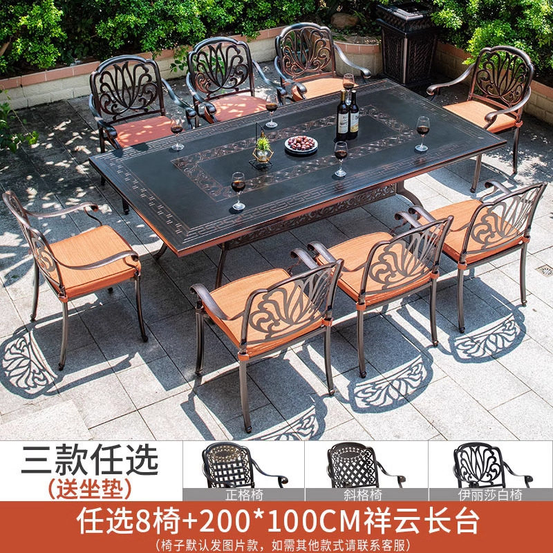 Mesa y silla al aire libre combinación de aluminio fundido patio jardín al aire libre impermeable y protector solar hierro forjado al aire libre mesa y silla de ocio conjunto