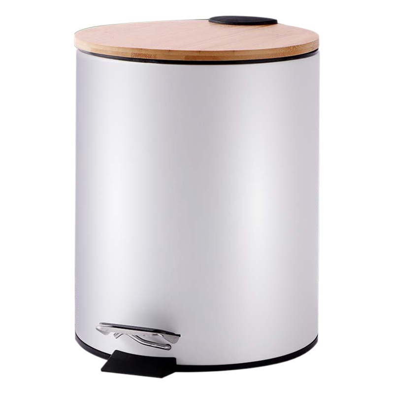 Cubierta de bambú para el hogar, cubo de basura silencioso y lento, cubo de almacenamiento para sala de estar, desperdicios de cocina con cubierta, cesta de papel para residuos de baño con pedal