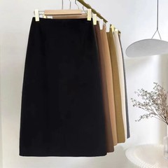 在庫あり ハイウエストスカート 秋冬 ウール素材 細見え ミモレ丈 ドレープ感のあるAラインスカート 高級感 スーツ風スカート レディース