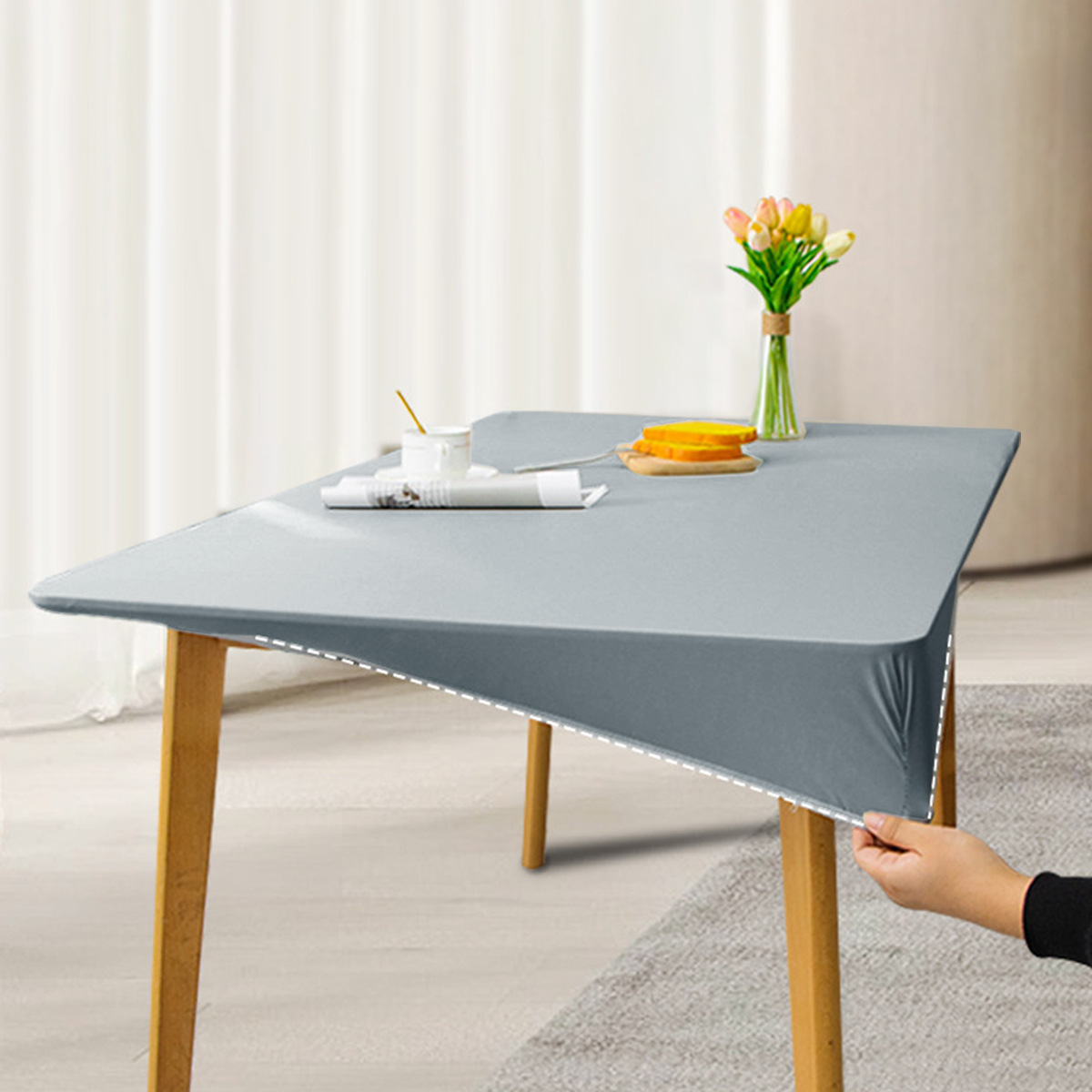 Moderno simple PU impermeable a prueba de agua a prueba de aceite cubierta de mesa de color sólido elástico antideslizante toal de mesa de comedor doméstico transfronterizo toal de mesa TEMU