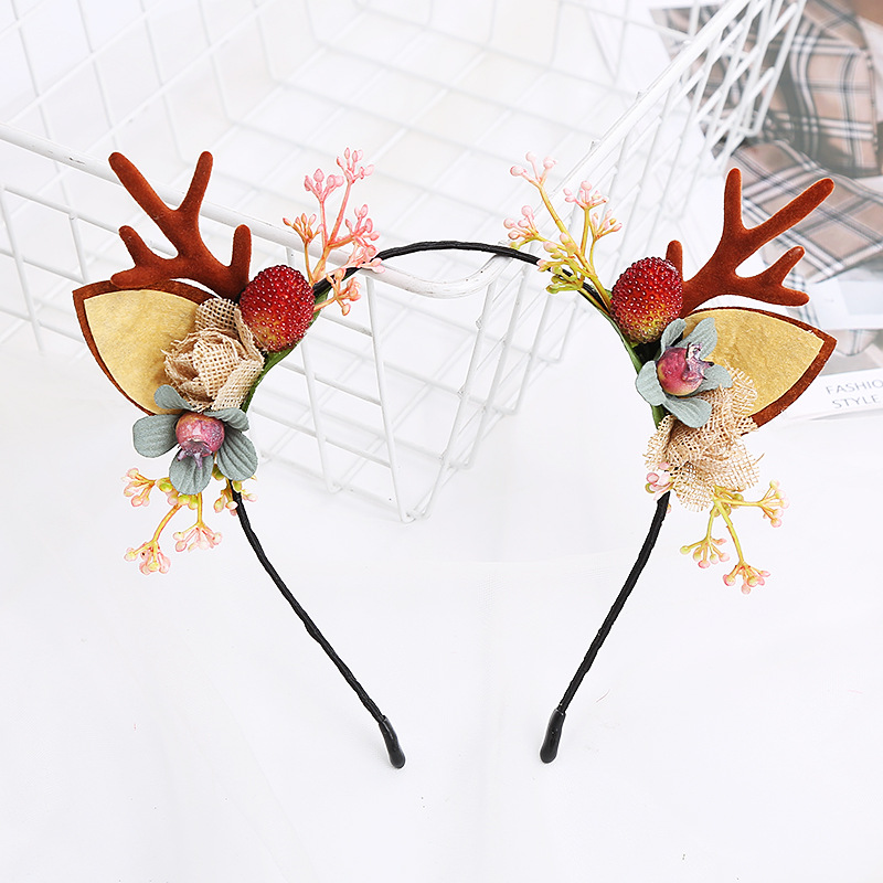 Navidad tocado diadema Nueva simulación Antler diadema Navidad diadema niños flor tocado DIY Navidad tocado