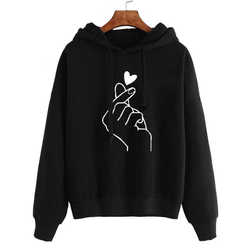Cross-border Women's Fashion  AliExpress Amazon Trend Loose Casual Print Heart Hooded Padded Sweatshirt