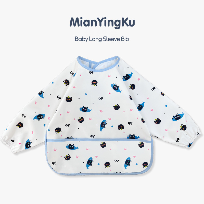 Biblioteca de bebé de algodón para niños mono de manga larga bebé comiendo babero impermeable bebé anti-vestirse suministros maternos e infantiles al por mayor