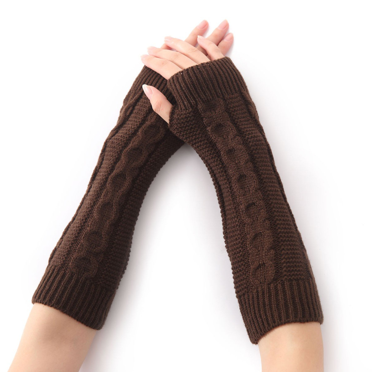 Guantes de dedos abiertos G-13 para otoño e invierno, para hombre y mujer, de lana, con medio dedo y mangas para la muñeca, tejidos y cálidos_voghion.com