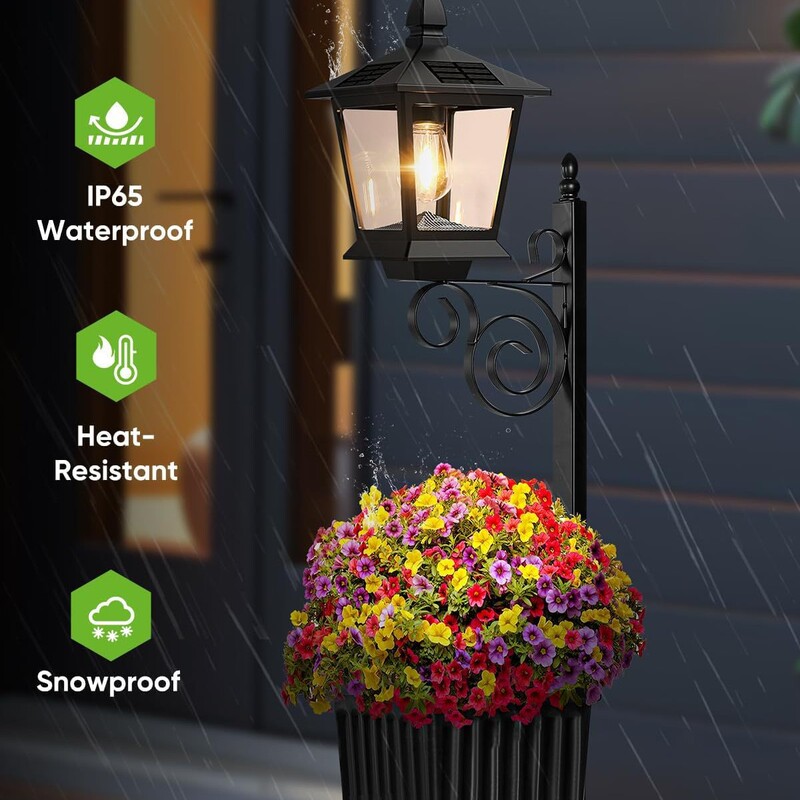 Outdoor Flower Pot 2-in-1 Floor Lamp Waterproof Wall-Mounted Solar Decorative Light Garden Terrace Front Porch Warm White Light