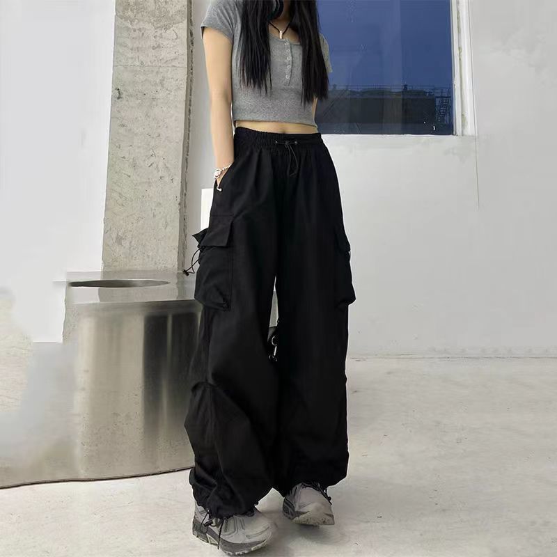 美式复古束脚工装裤女春秋学生宽松显瘦大码直筒ins休闲阔腿裤子|undefined