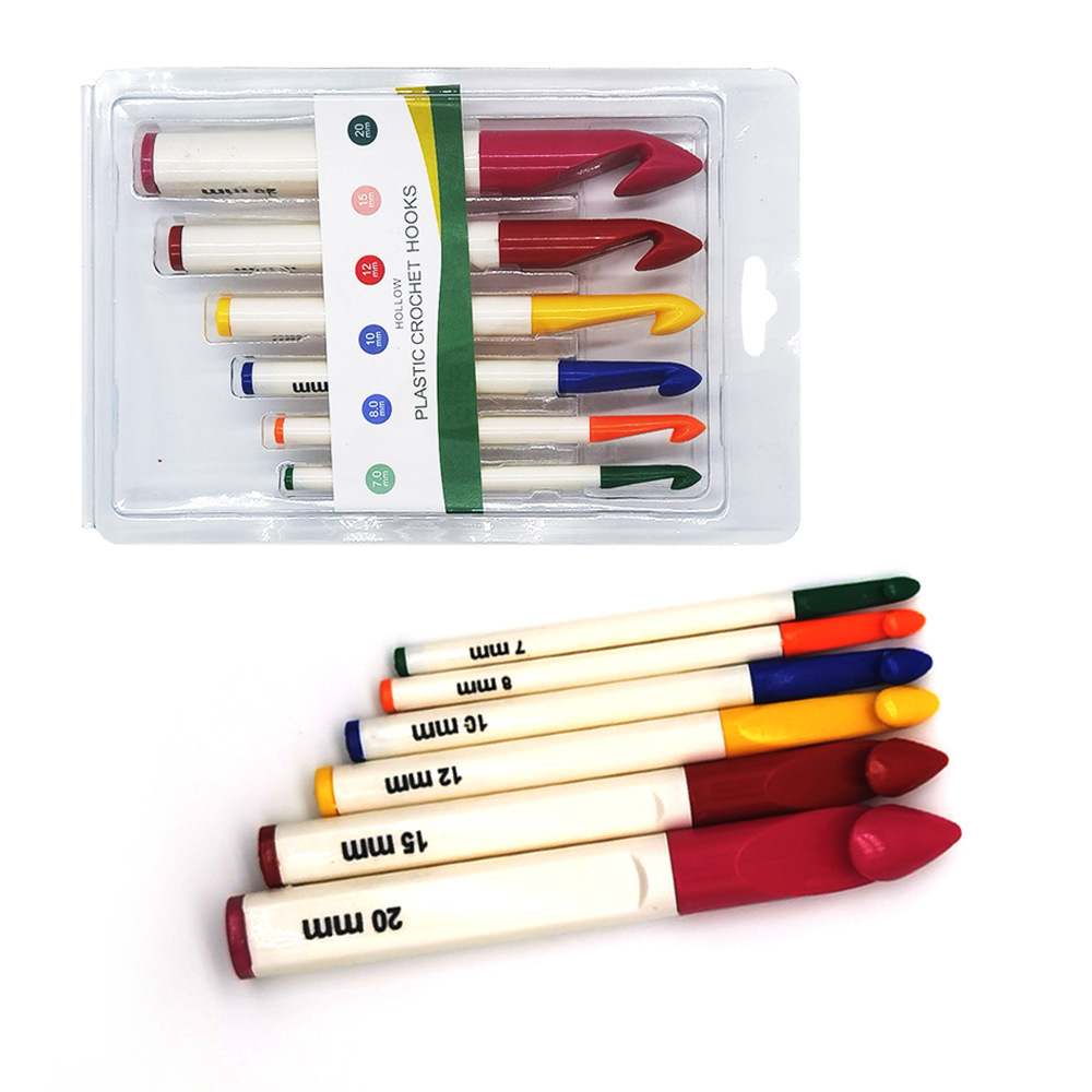 Herramientas de tejido aguja de suéter color grueso tubo hueco aguja de ganchillo de plástico un conjunto de 6 ampollas de plástico