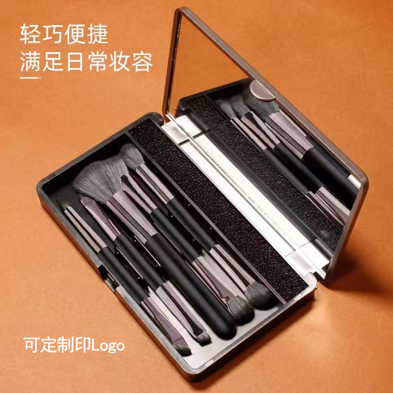 Pequeño gorrión cepillo de sombra de ojos de dos cabezas 5 conjuntos de cepillo de maquillaje de ojos portátil con herramientas de maquillaje de espejo